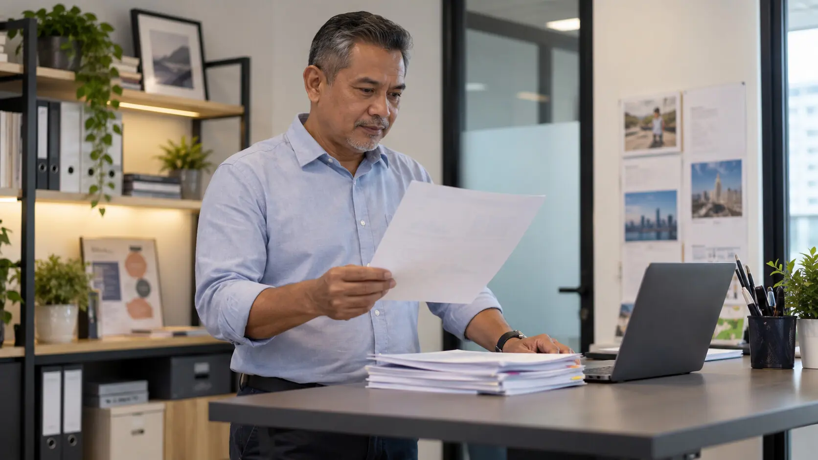 Business owner reviewing corporate structure documents