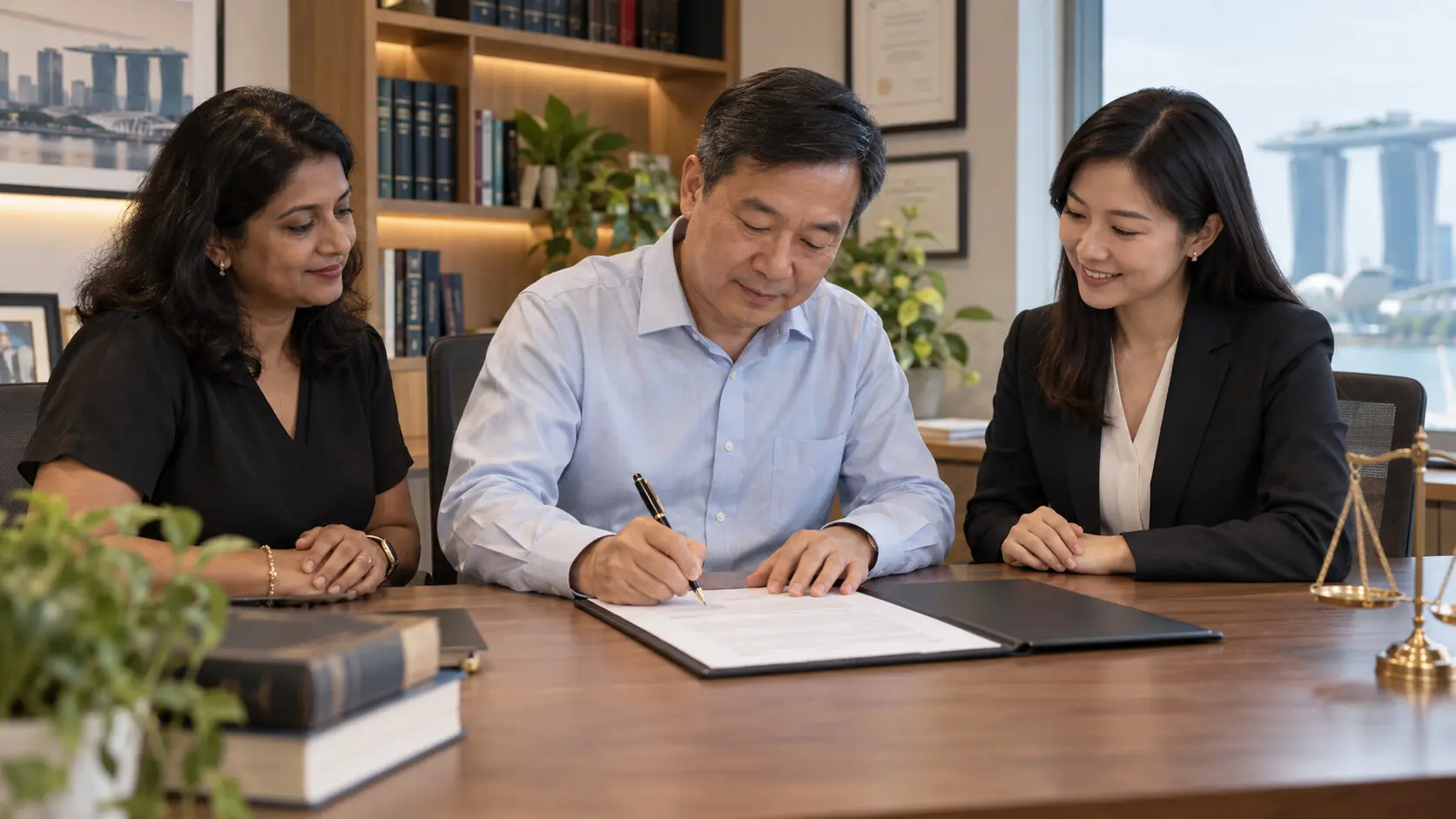 Singapore family signing estate planning documents